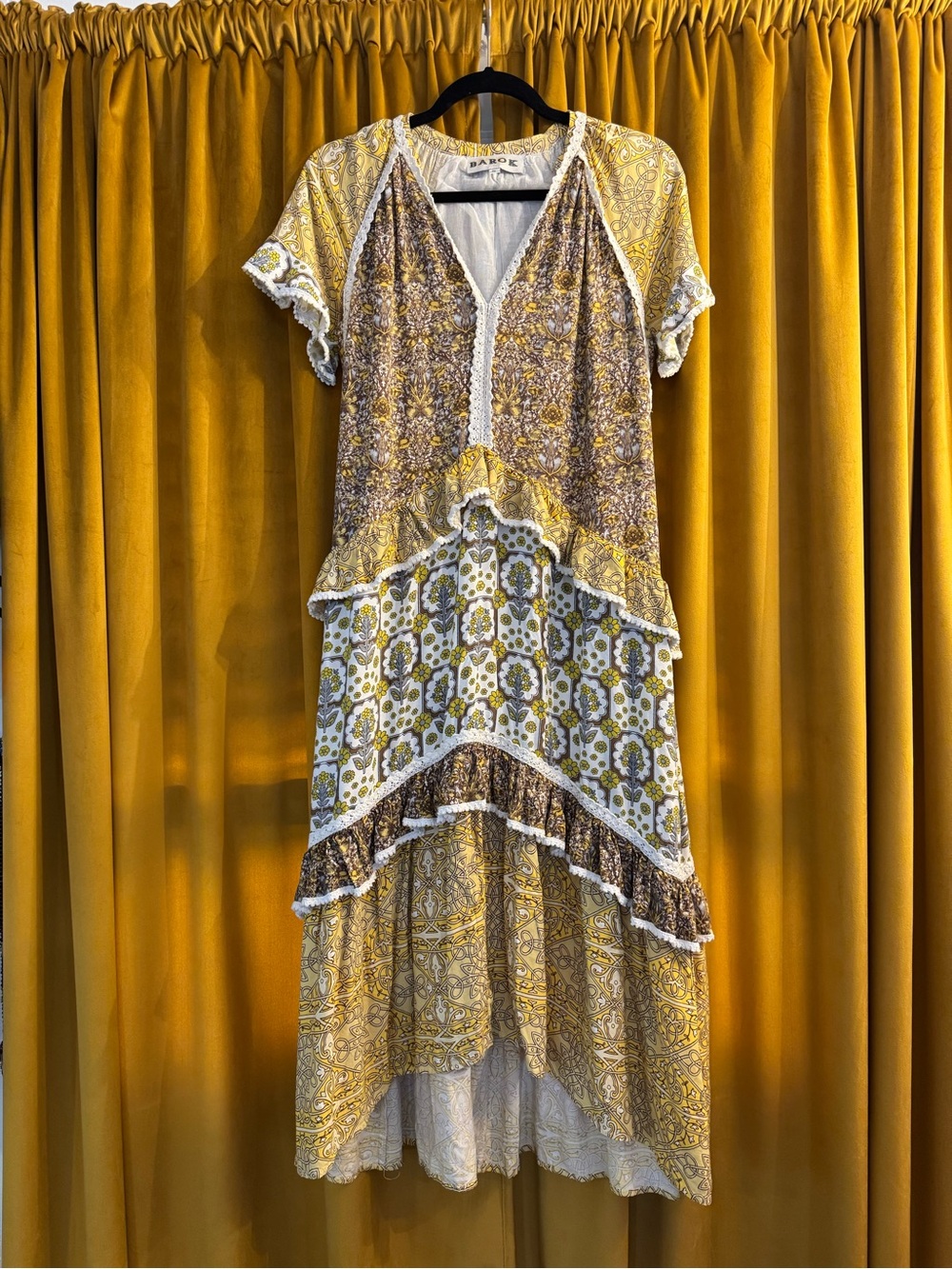 ⭐️ Barok ⭐️- Boho Floral Patchwork High-Low Dress in Mustard Yellow
